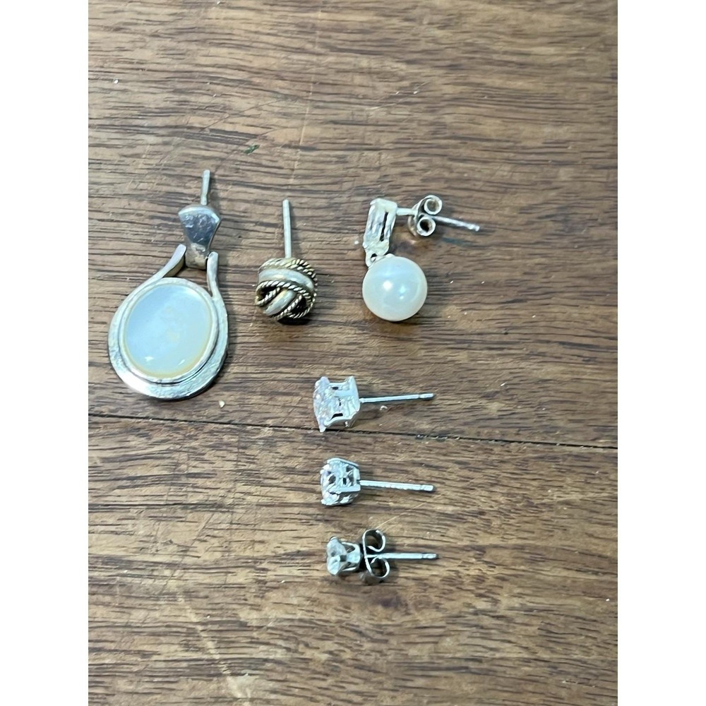 As Is-all Singles- 6 Pc. Stud Earring Lot Sterling 925 Variety Pack Simple Mcm